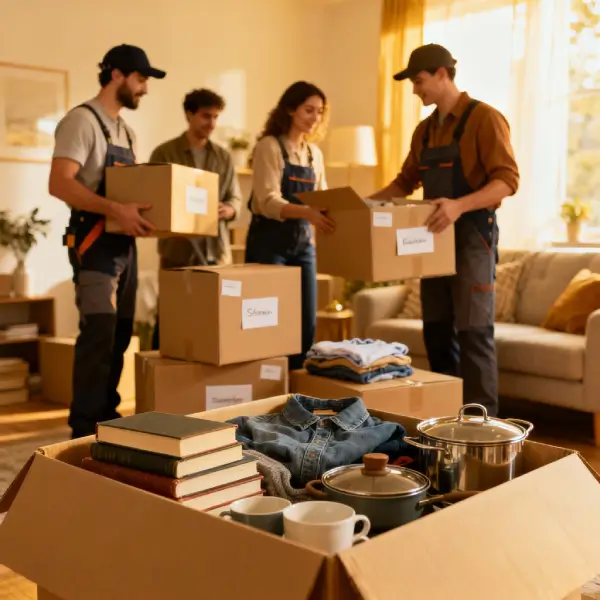 Movers packing items